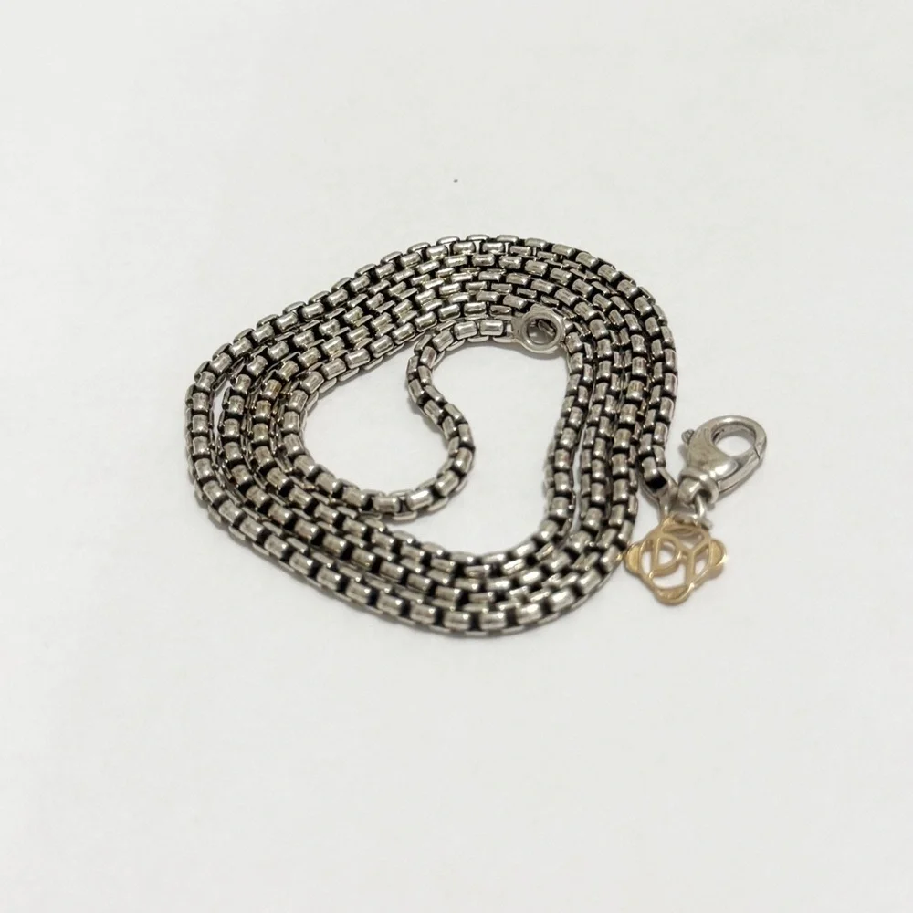 David Yurman .925 Box Chain Necklace w/14K Gold DY Tag 20” Length - Picture 6 of 6